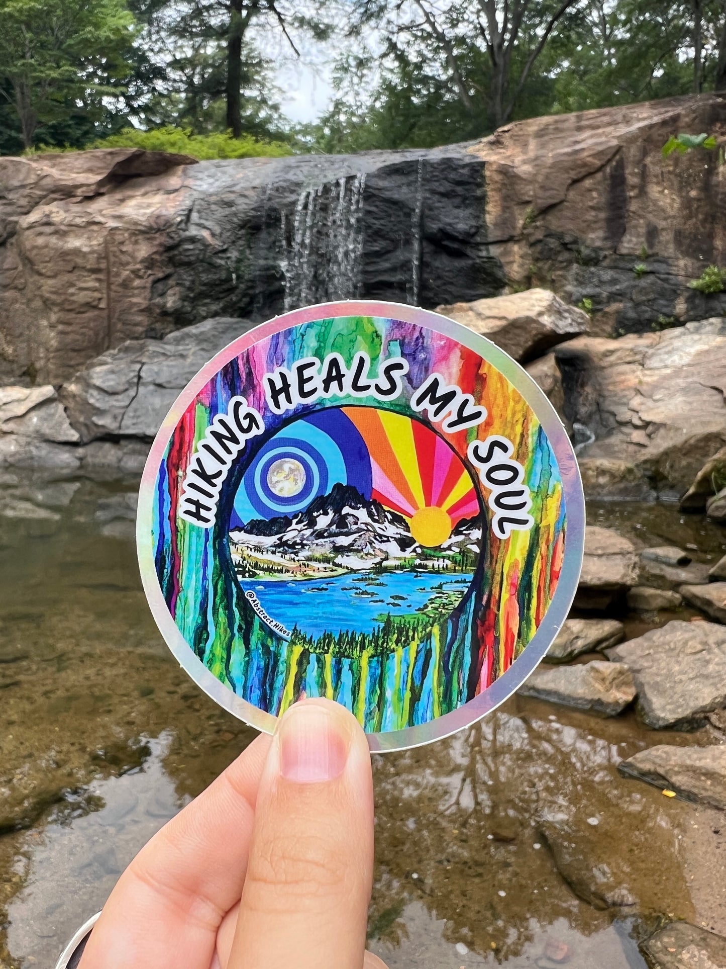 Hiking Sticker: "Hiking Heals My Soul" Holographic Border