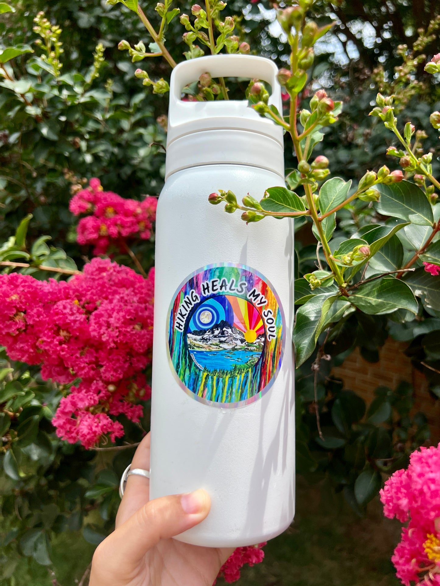 Hiking Sticker: "Hiking Heals My Soul" Holographic Border