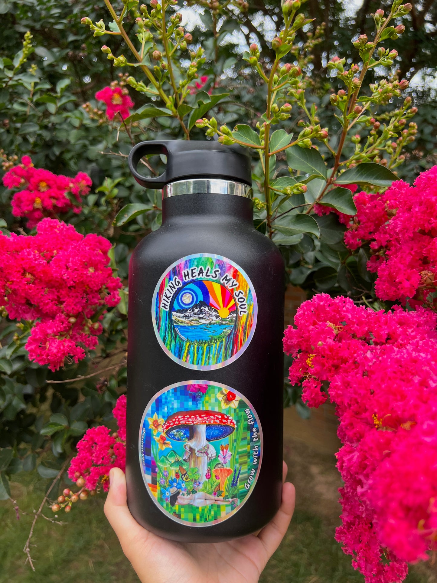 Hiking Sticker: "Hiking Heals My Soul" Holographic Border