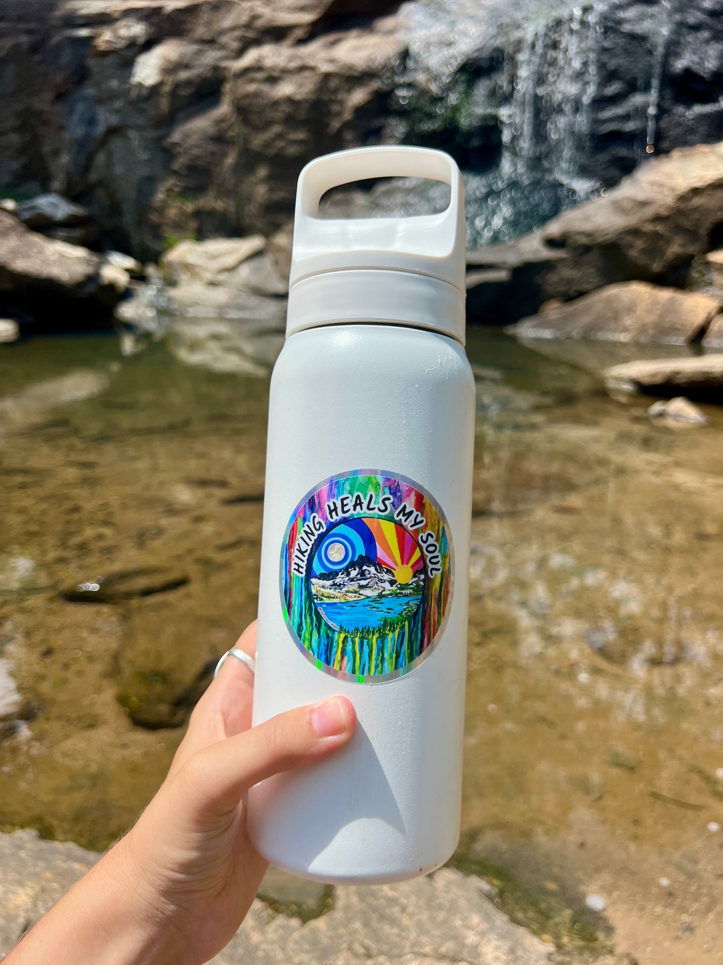 Hiking Sticker: "Hiking Heals My Soul" Holographic Border