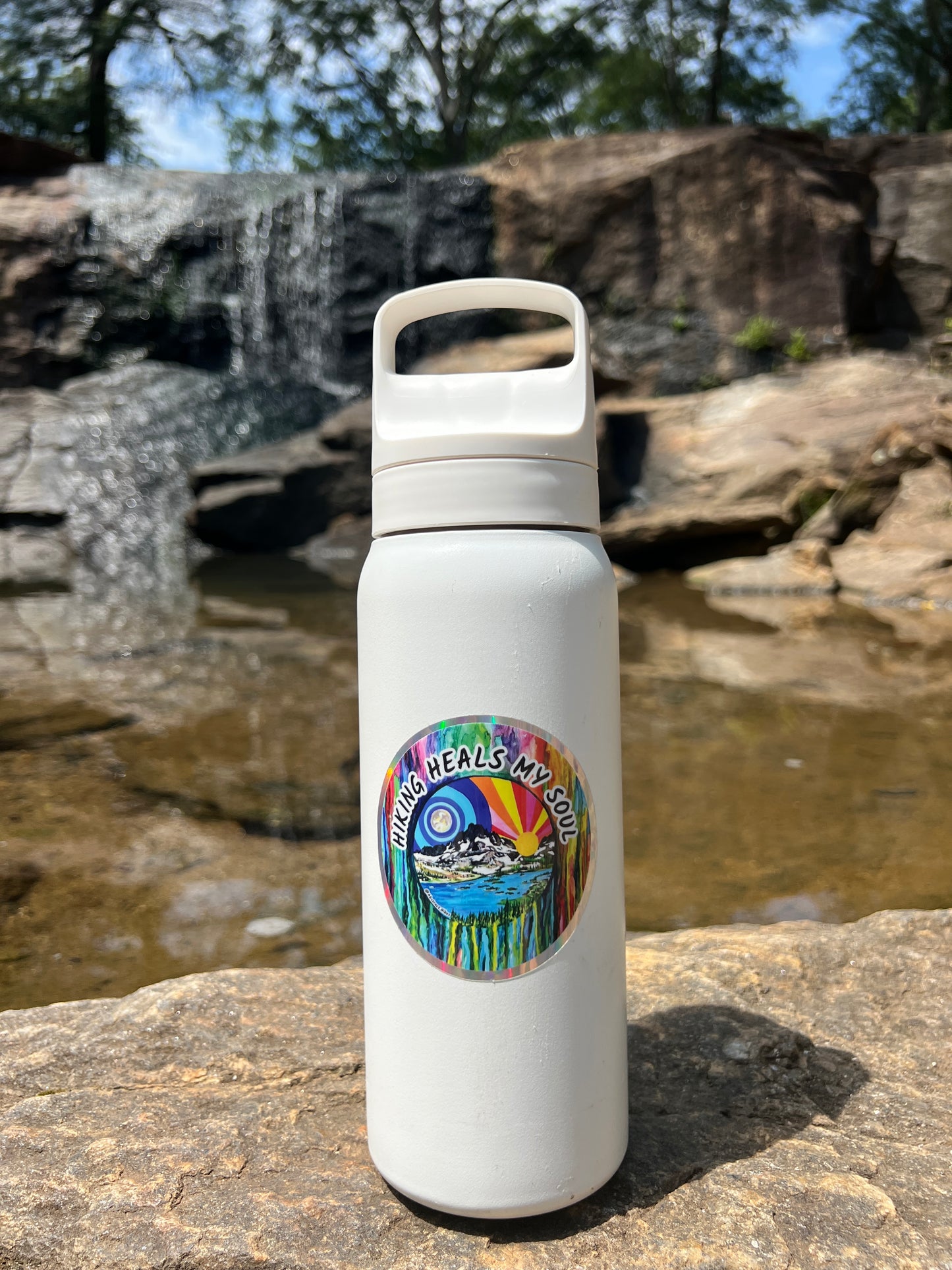 Hiking Sticker: "Hiking Heals My Soul" Holographic Border