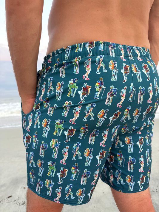 Backpacker Print Recycled Swim Trunks