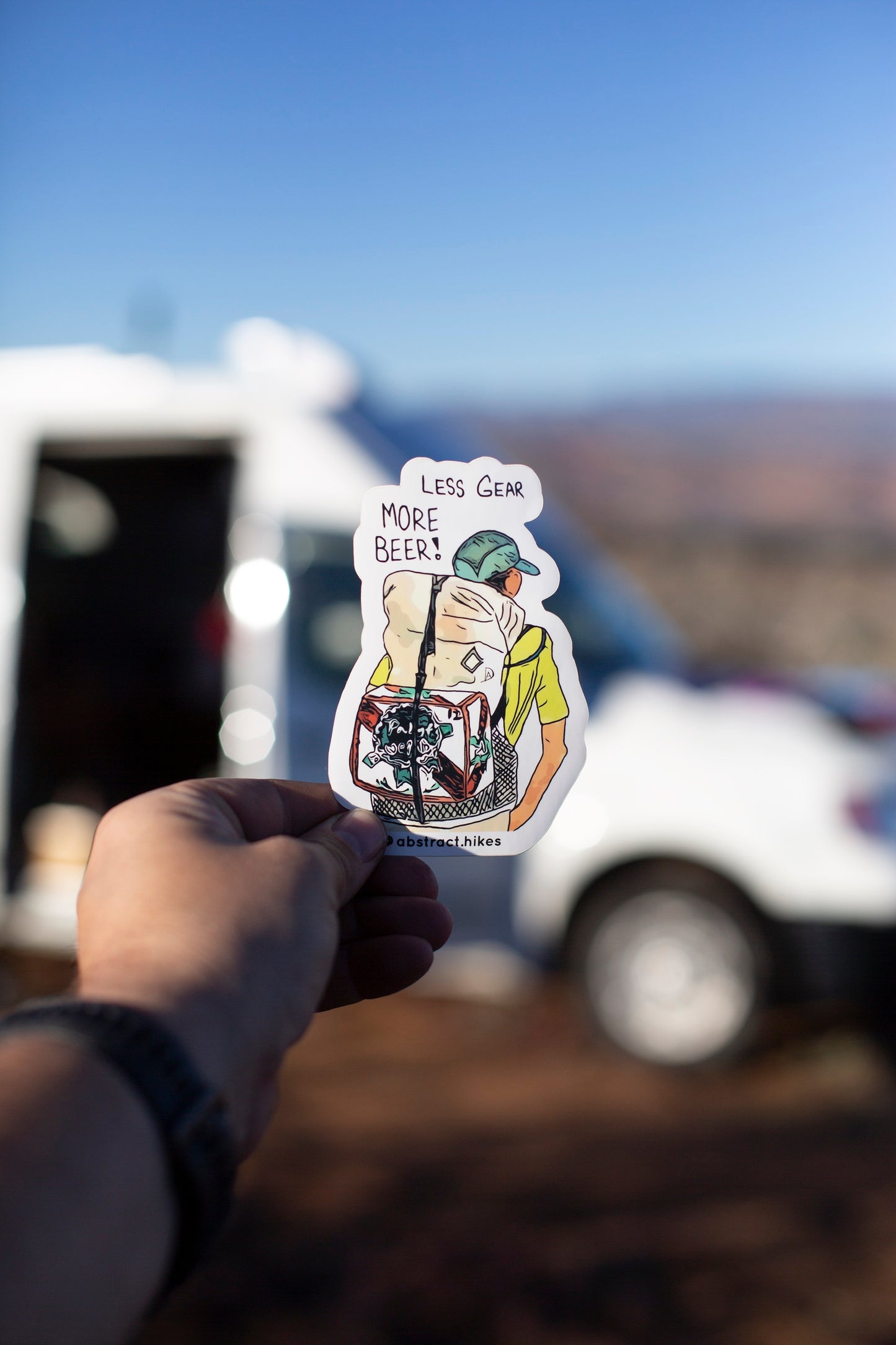Hiking Sticker: "Less Gear More Beer!"