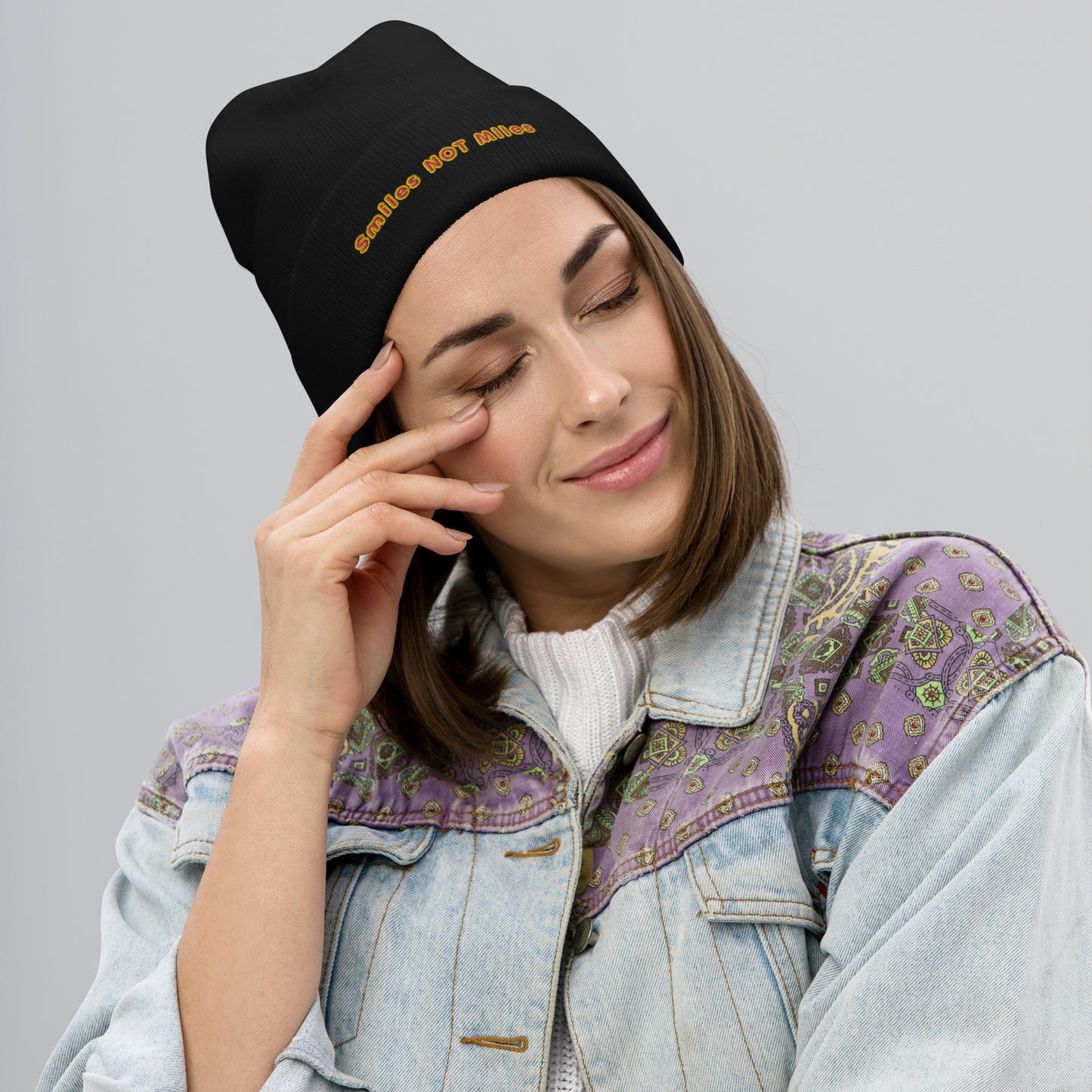Smiles NOT Miles Embroidered Beanie