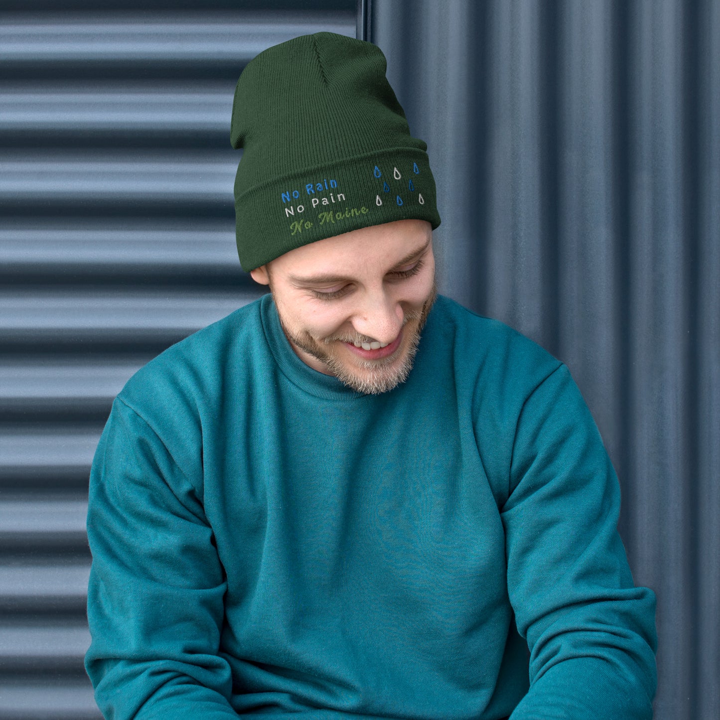 No Rain No Pain No Pain Embroidered Beanie