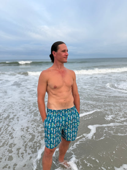 Backpacker Print Recycled Swim Trunks