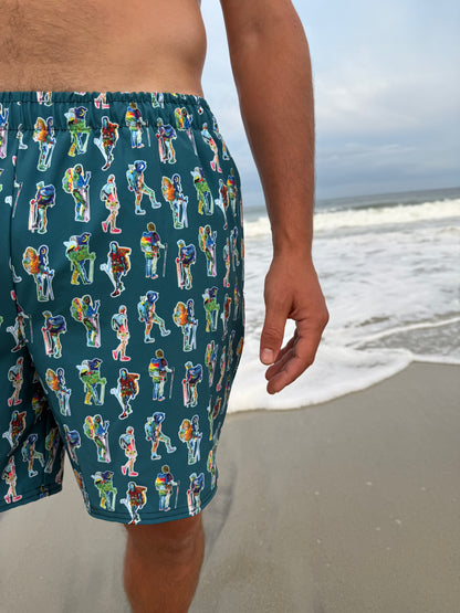 Backpacker Print Recycled Swim Trunks