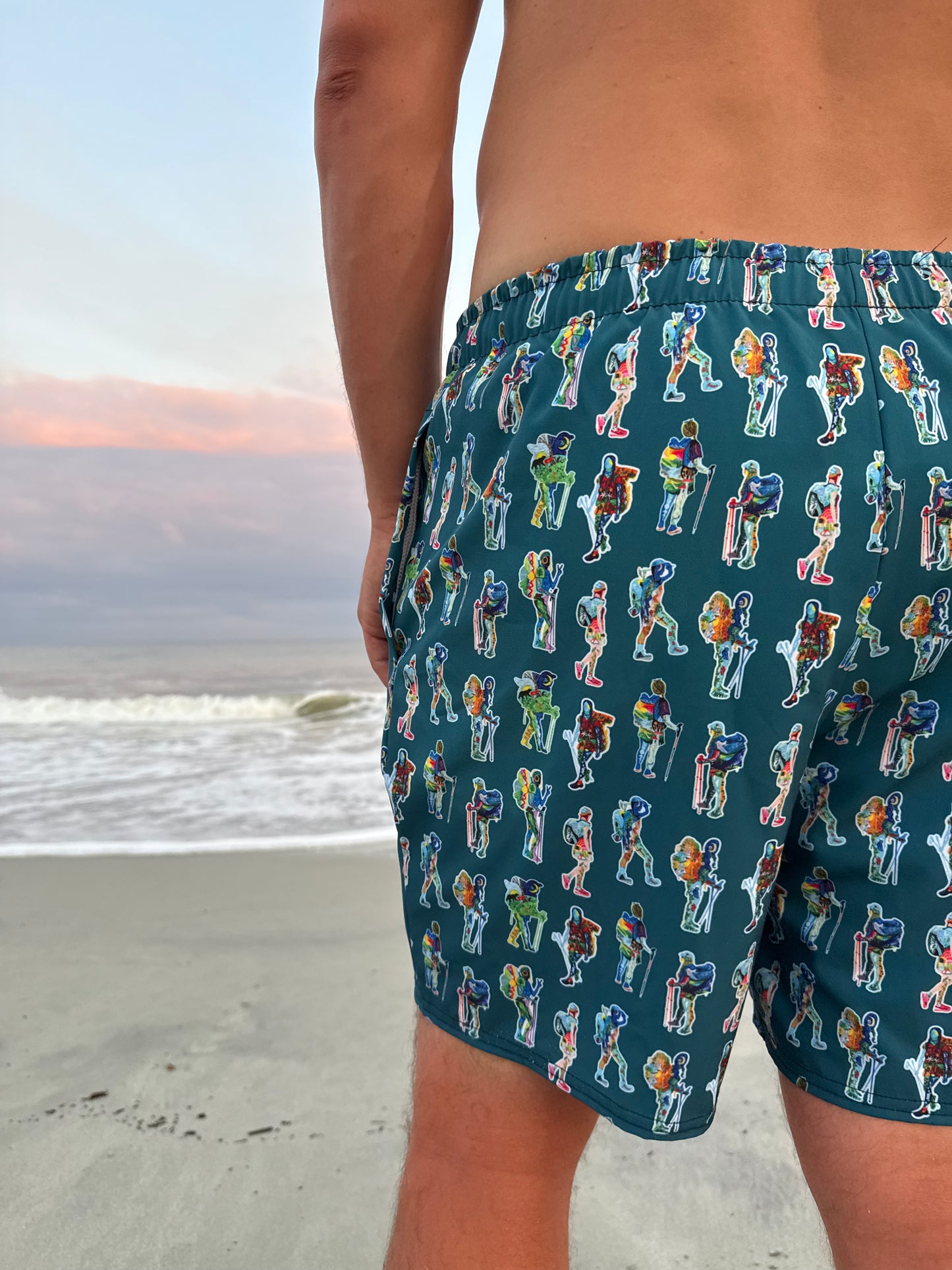 Backpacker Print Recycled Swim Trunks