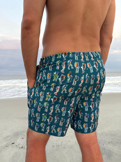 Backpacker Print Recycled Swim Trunks