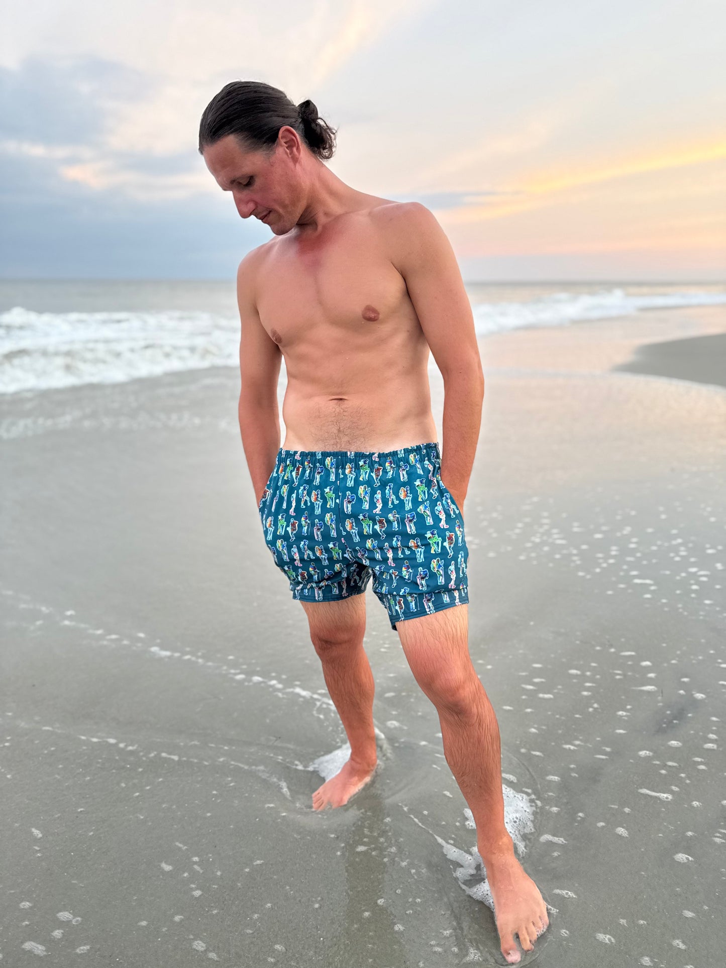 Backpacker Print Recycled Swim Trunks