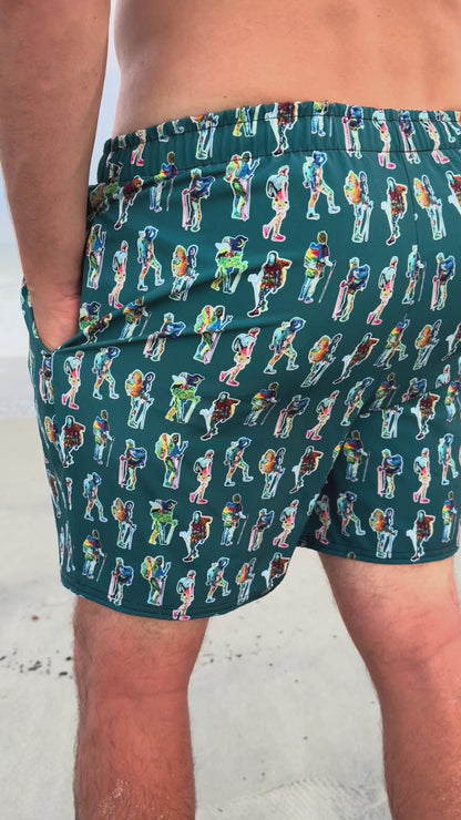 Backpacker Print Recycled Swim Trunks